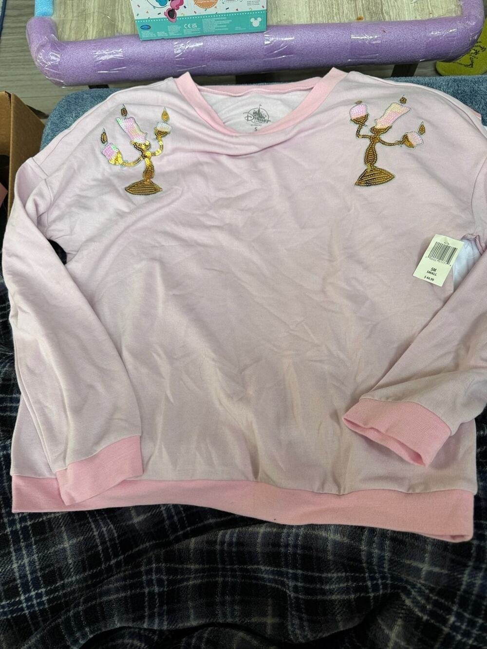 Disney Parks Beauty and the Beast Lumiere Sequin Sweatshirt Size Small